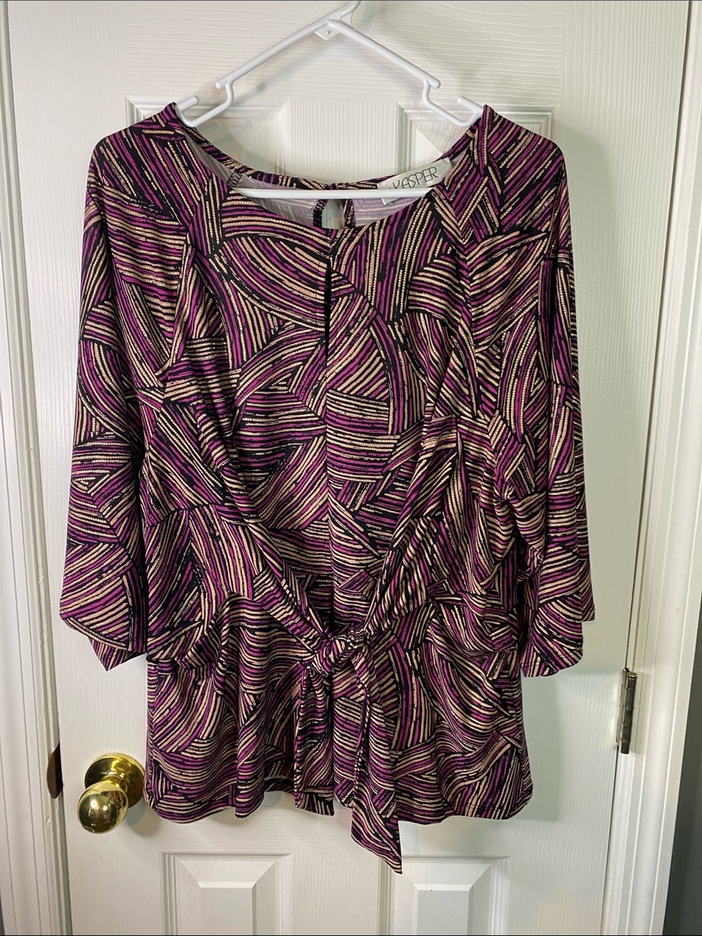 Kasper Purple Abstract Tie-Front Tunic XL.